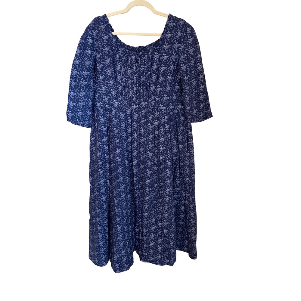 April Cornell Size L Blue Floral Empire Waist Midi Dress Cottagecore Modest